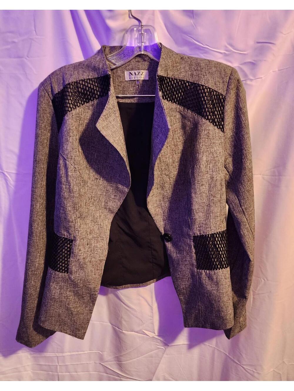 Grey and black Nazz Couture blazer in womens Size Medium. Excellent used cond